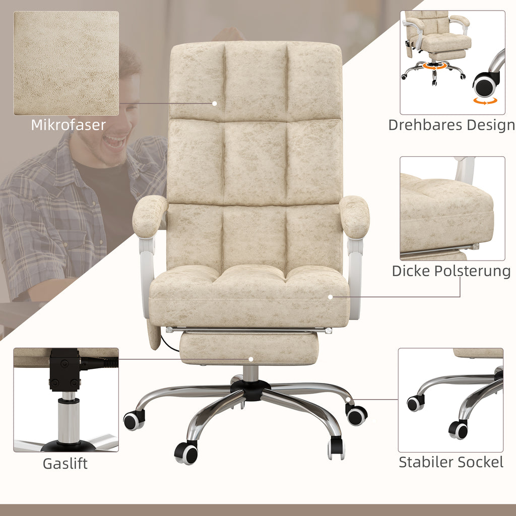 Vinsetto Bürostuhl mit Massage- & Wärmefunktion, Fußstütze, verstellbar, bis 120kg, Beige