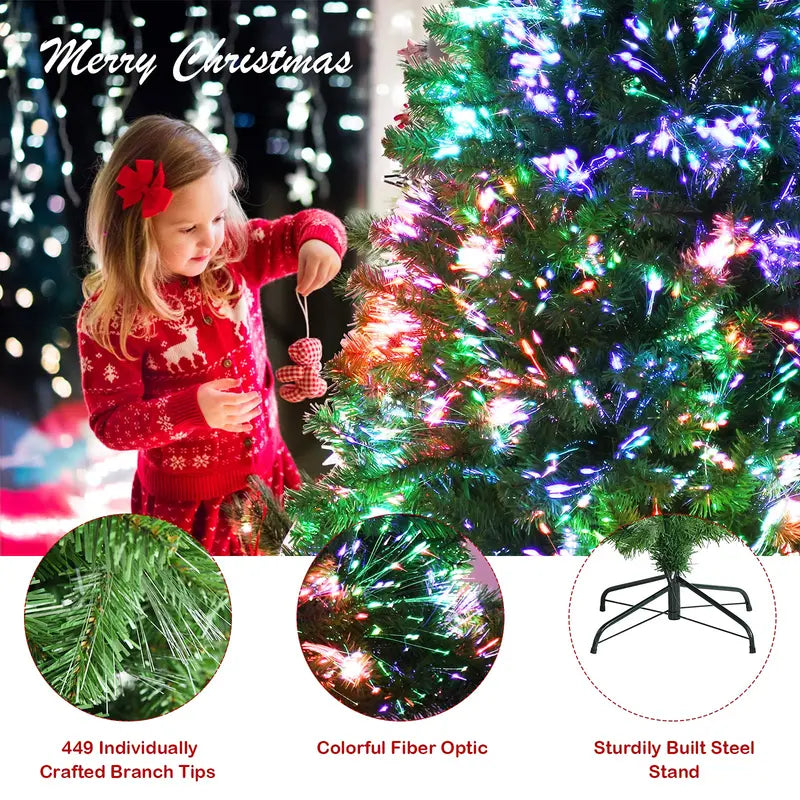 Pre-Lit Fiber Optic Artificial Christmas Tree – Premium Spruce Style with Sturdy Metal Stand