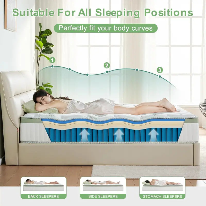 Queen Memory Foam Hybrid Mattress — 12-Inch Medium-Firm Sleep Surface with Pocket Coils & Temperature Control