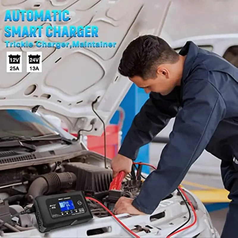 Smart 25A Dual-Voltage Battery Charger — Supports LiFePO4, Lithium, AGM, Gel, and SLA Batteries