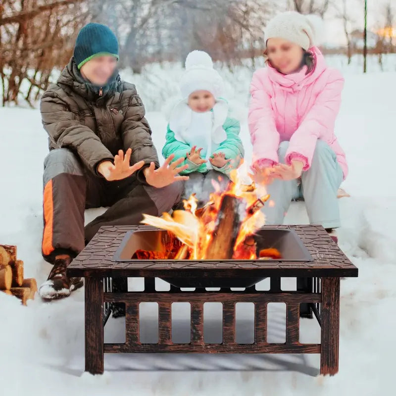 Yaheetech 32-Inch Square Fire Pit Table – Multifunctional Outdoor Heating Unit for Patios, Gardens, Camping & Picnics