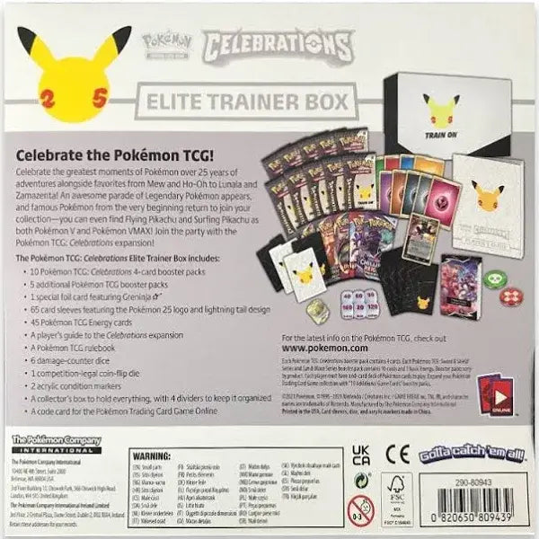 Pokémon Celebrations Elite Trainer Box – 10 Booster Packs, Foil Greninja Card, 65 Sleeves & Energy Cards Included