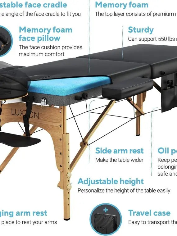 Home Premium Memory Foam Massage Table – Foldable & Portable with Carrying Case