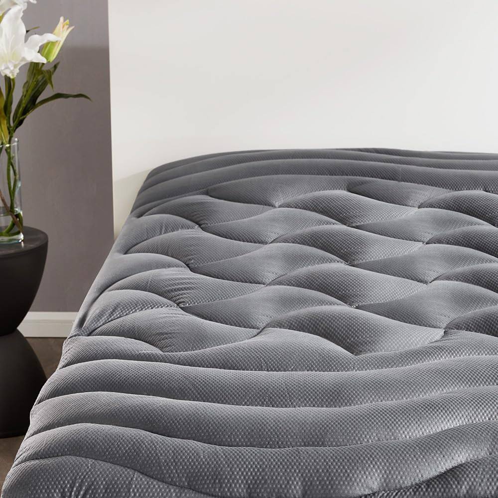 Sleep Zone King Size Cooling Mattress Pad, Premium Zoned Quilted, Grey, King