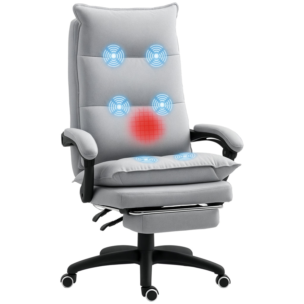 Vinsetto Massage-Bürostuhl, Schreibtischsessel mit Massagefunktion, höhenverstellbarer, ergonomischer Drehstuhl, Nylon, Hellgrau
