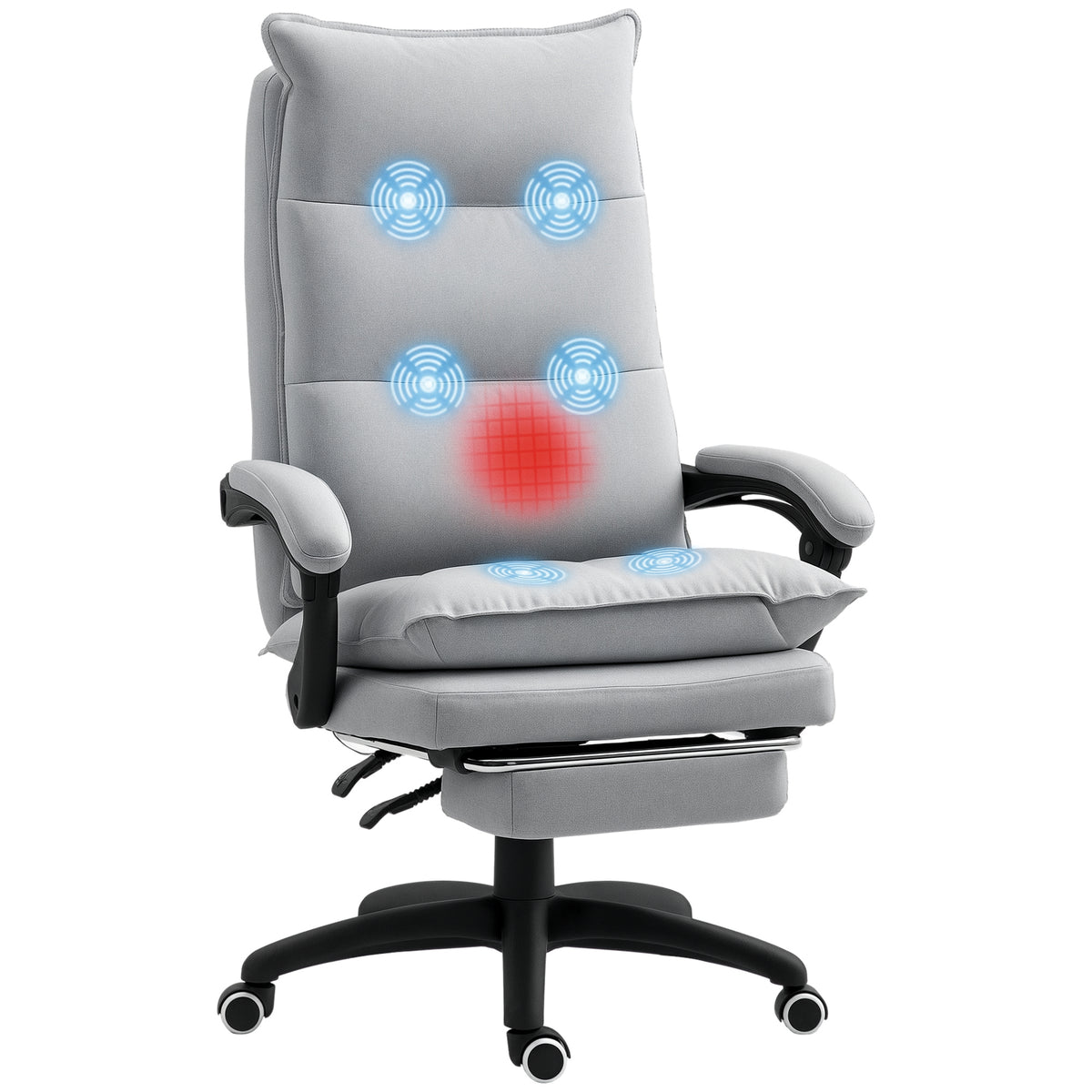 Vinsetto Massage-Bürostuhl, Schreibtischsessel mit Massagefunktion, höhenverstellbarer, ergonomischer Drehstuhl, Nylon, Hellgrau