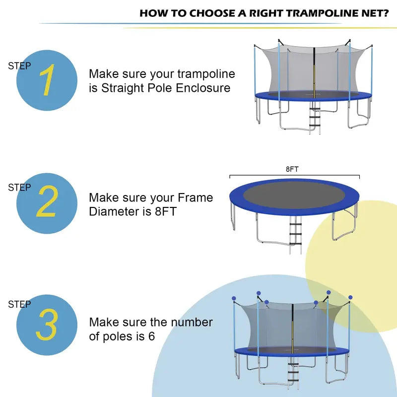 Weatherproof Replacement Trampoline Net for 8–16FT Round Models