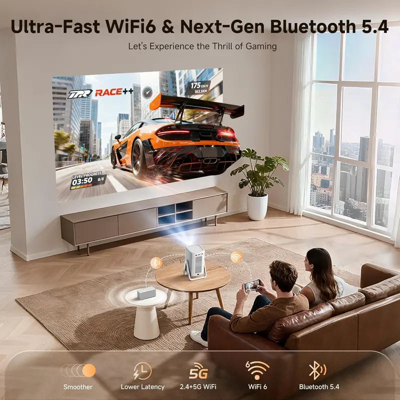 Short-Throw 4K Outdoor Projector: 1200 ANSI Lumens, Built-in Streaming Apps, WiFi & Bluetooth Enabled
