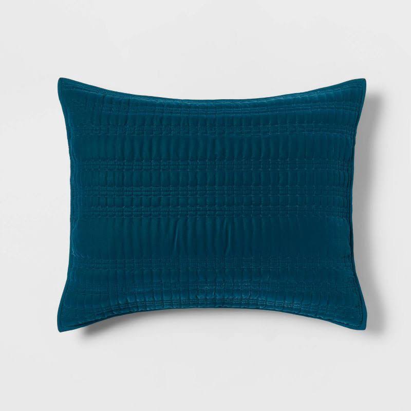 Standard Lofty Velvet Quilt Sham Dark Teal Blue - Threshold
