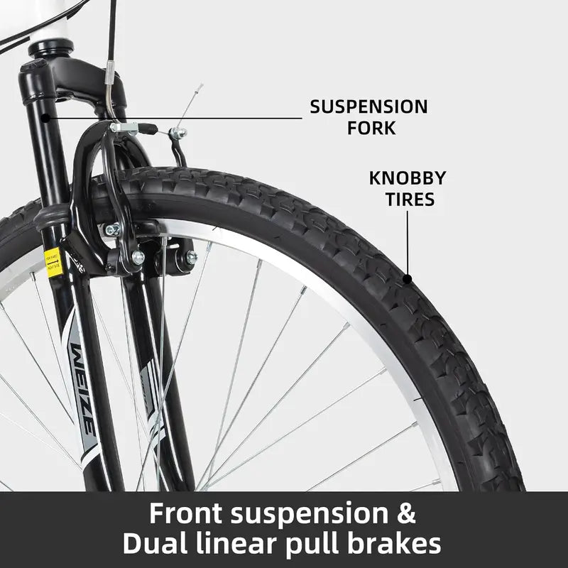 WEIZE Dual-Suspension Mountain Bike – 26″ or 27.5″ Hybrid Off-Road Bicycle for Adults, 18-Speed Shimano Drivetrain, Steel Frame, Adjustable Ergonomic Saddle
