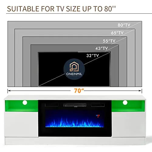 Oneinmil Fireplace TV Stand – 36-Inch Electric Fireplace Entertainment Center in White Wood Finish