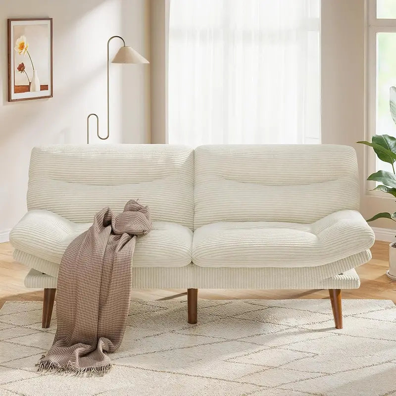 Pipishell Corduroy Futon Sofa – 66-Inch Adjustable Recliner for Small Rooms, Offices, or Play Areas