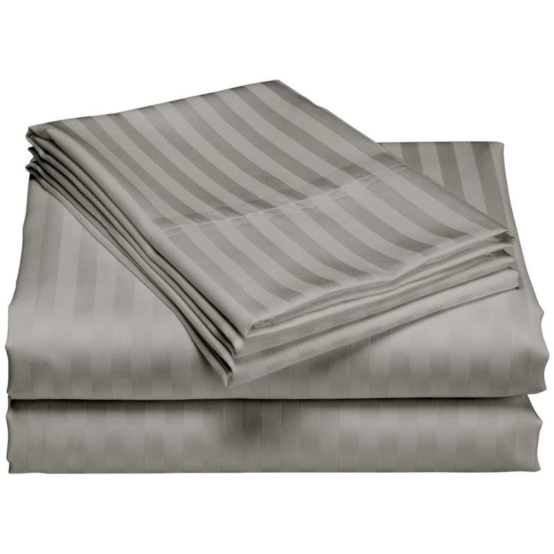 1200 Thread Count Cotton Deep Pocket Luxury Hotel Stripe Sheet Set - Grey - California King