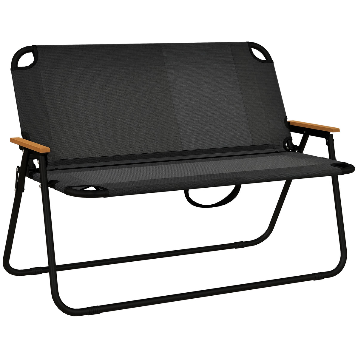 Outsunny Klappstuhl, atmungsaktiv, Holz-Kunststoff-Armlehnen, 108x65x73cm, Schwarz-Natur