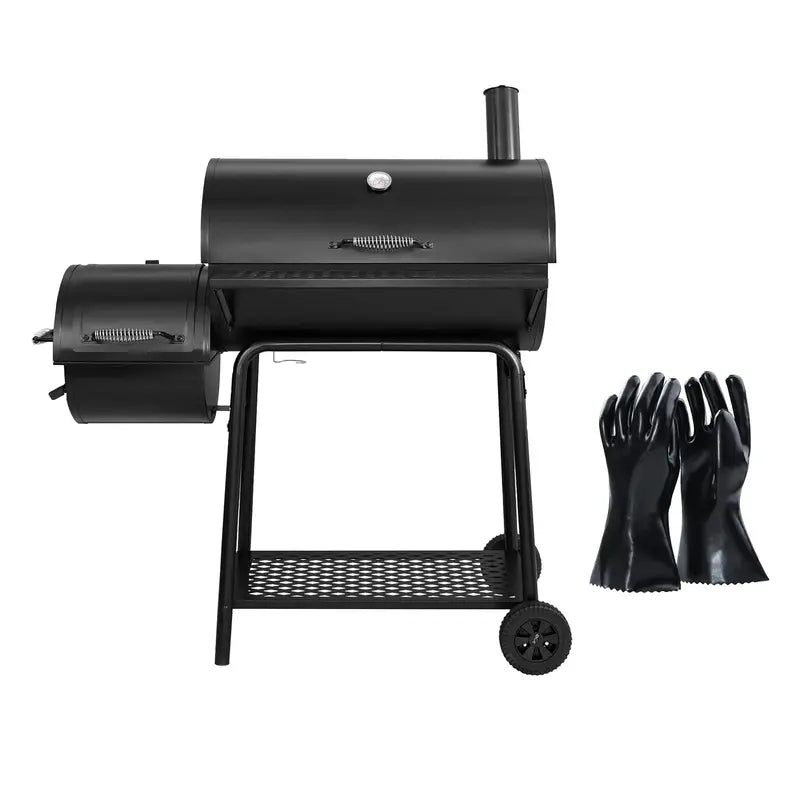 Offset Smoker Charcoal Grill Combo – Includes Heat-Resistant BBQ Gloves for Safe Grilling