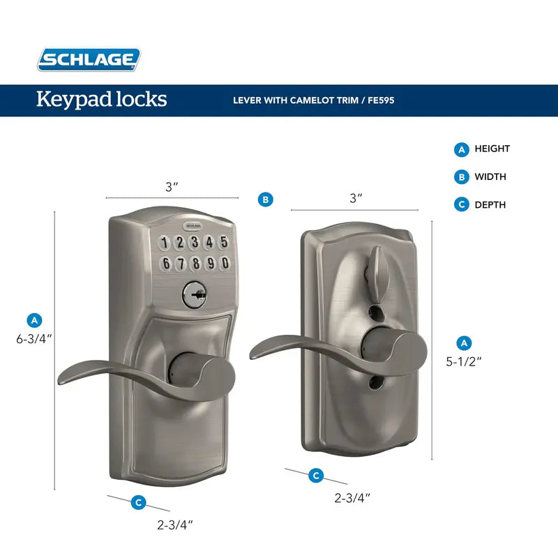Schlage Camelot Keypad Deadbolt Lock – Keyless Entry, Flex Lock, Illuminated Keypad, Battery Operated