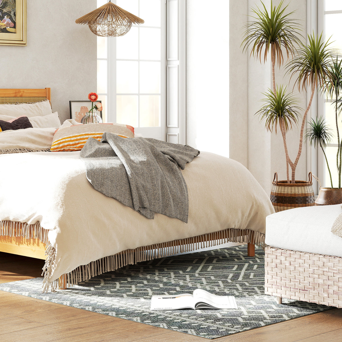 HOMCOM Teppich für drinnen und draußen, Boho-Design, leicht zu reinigen, Grau