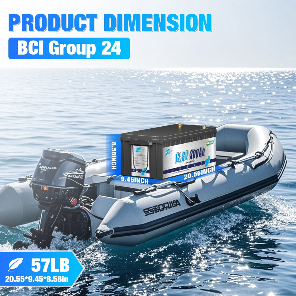 12V 300ah LiFePO4 Lithium Battery, RV Batteries for Marine, Solar, Trolling Motor, Golf Carts, Motorhome, Camper, Home Energy Storage, Built in 200A BMS, HRBEENERGY 15000+Deep Cycles